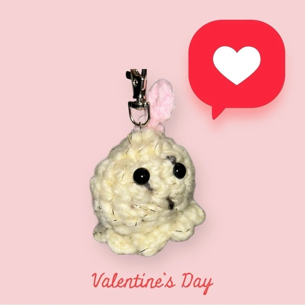 Tiny Ghost Pet Key Chain | Crochet | Handmade. Color: beige. New. - Picture 2 of 9
